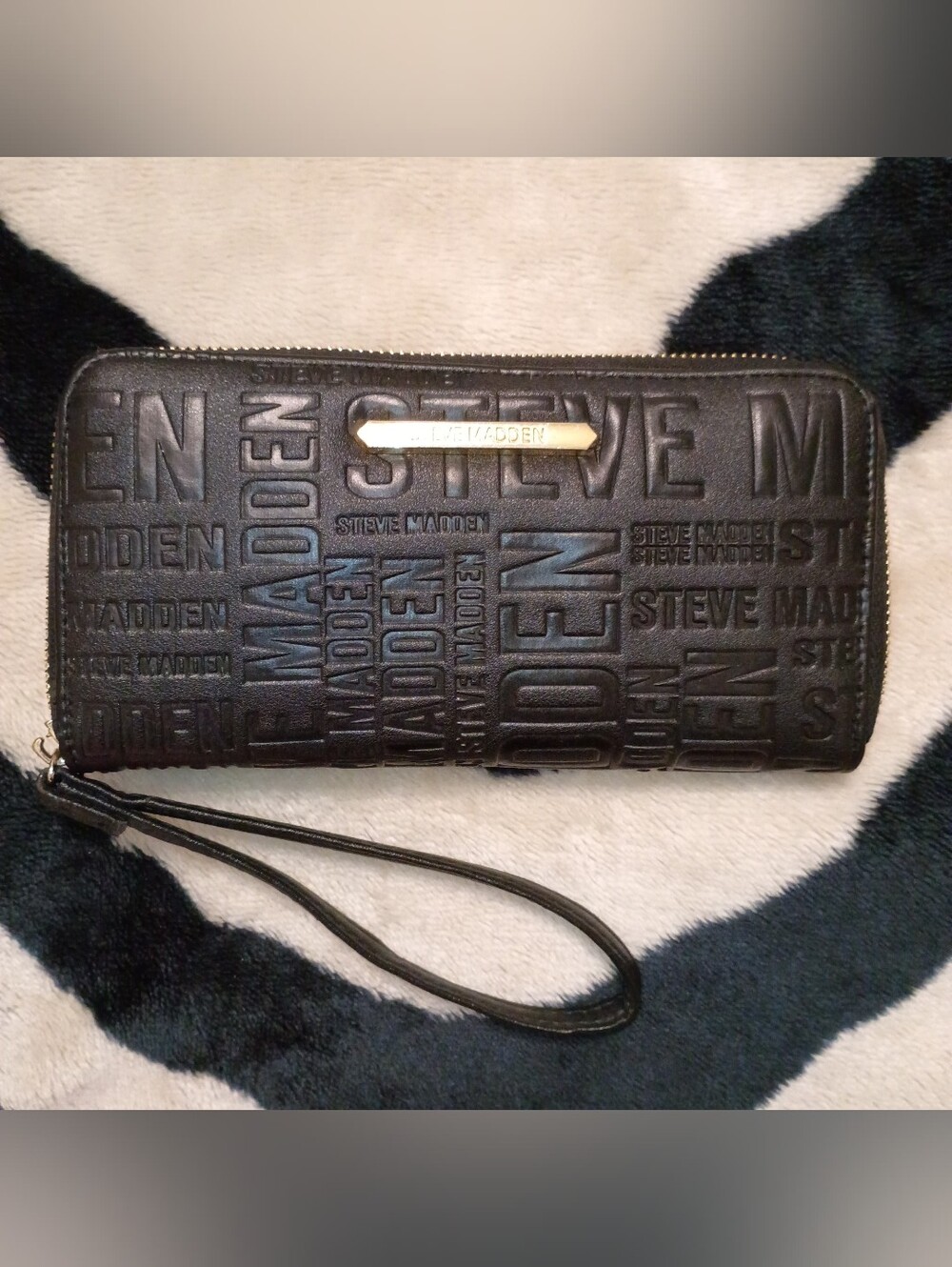 Steve Madden Black Embossed Wristlet Wallet with Logo Pattern